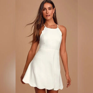Lulu’s • Play On Curves Ivory Backless Dress